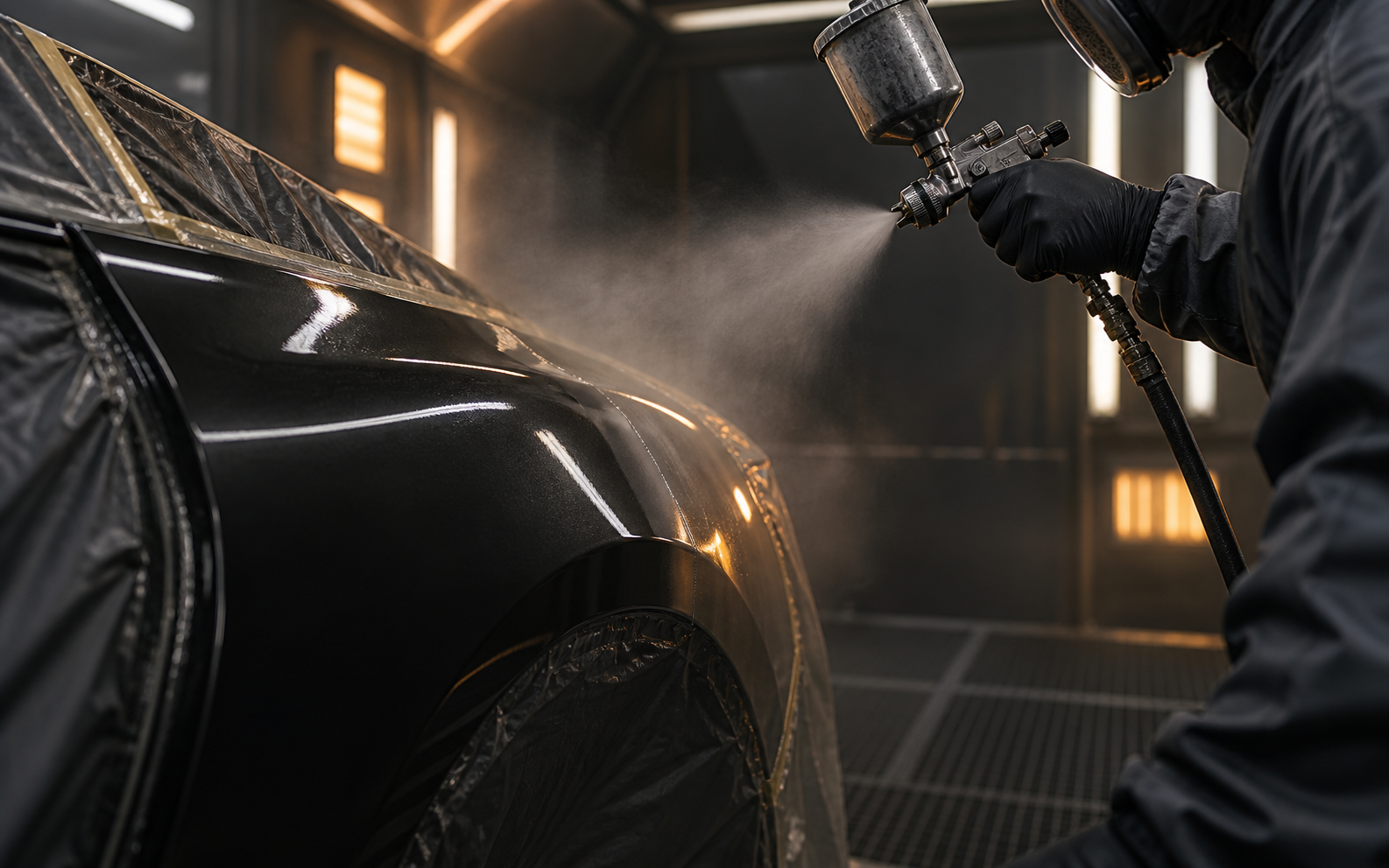 Technician working on vehicle paint and refinishing